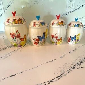 Vintage Multicolor Three Piece Butterfly Canister Set